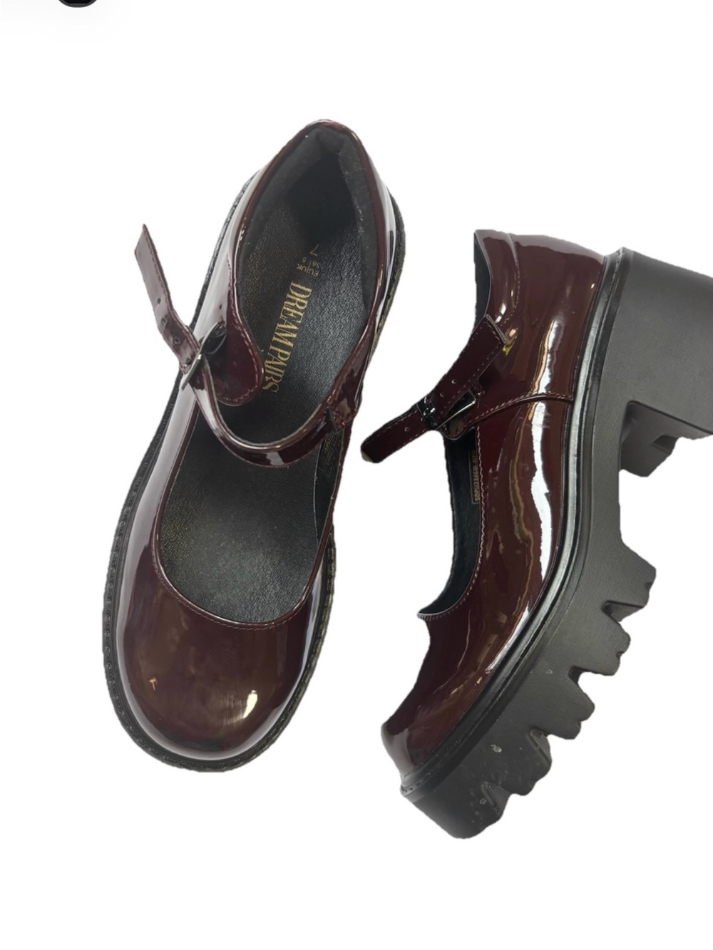 Dream Pairs Burgundy Patent Mary Jane Lug Heel shoes